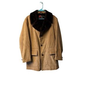 Vintage Sears The Mens Store Size 42R Corduroy Brown Sherpa Lined Coat Faux Fur